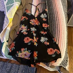 Forever 21 Black Floral Jumpsuit